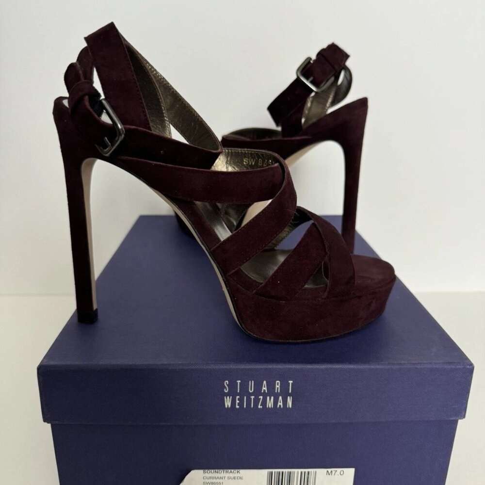 NEW Stuart Weitzman Soundtrack strappy heels burgundy sz 7 $495 - Picture 6 of 8